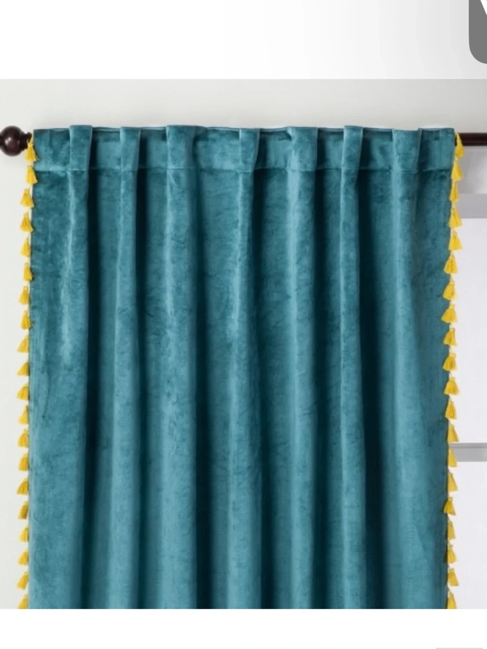 Opalhouse Green Velvet Window Curtain Panel with Gold Trim - Home Accents